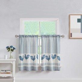 SXZJTEX Farmhouse Rooster Kitchen Boho Rustic Curtains Tier, Rod Pocket Panels for Living Room,Kitchen, Bathroom and Cafa, 27''W x 24'' L, 2 Panels,Blue