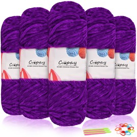 Coopay Velvet Chenille Wool, 500 g (5 x 100 g) Velvet Chenille Yarn Wool for Crochet & Knitting, Fluffy Soft Baby Wool for Children, Velvet Chenille Wool with Crochet Accessories for Dolls, Scarves -