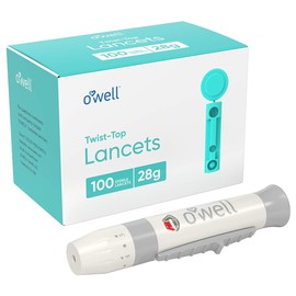 OWELL Lancing Device Kit, Adjustable Diabetic Lancet Device for Blood Sugar Testing, Includes 100 Count 28 Gauge Twist-Top Sterile Lancets for Diabetes Testing on Regular & Thicker Skin
