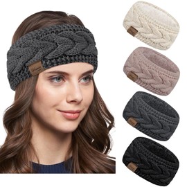 YSense Womens Ear Warmer Headband, 4 Pcs Soft Cable Knit Winter Headbands Fleece Lined Ear Warmers Stocking Stuffers Gifts for Women
