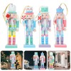 Toyvian Christmas Candy Nutcracker Ornaments, 4pcs Pink Candy Cane Wooden