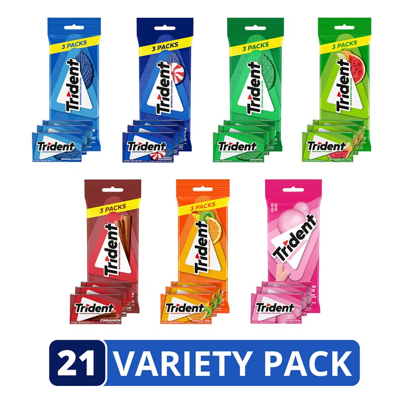 Trident Sugar-Free Chewing Gum Variety Pack Candy, Assorted Flavors, 21