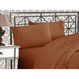 Elegance Linen 1800 Series 4-Piece Solid Egyptian Quality Bed Sheets with Deep Pockets Up to 16" Queen Bronze
