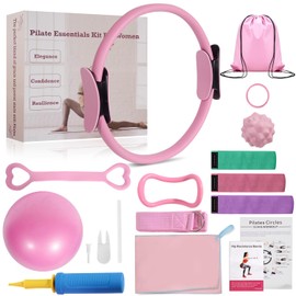 LENGAMPLAY Pilates Ring Set with Resistance Bands– Anti-Slip Magic Circle Pilates Ring for Home Workouts, Full-Body Toning, Strength Training for Women 14PCS