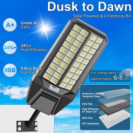 Vzyhik Solar Street Lights Outdoor Waterproof - Large 9500W Commercial Outdoor Solar Light Dusk to Down with Motion Sensor Remote Control LED Parking Lot Flood Lights for Yard Garden Walkway