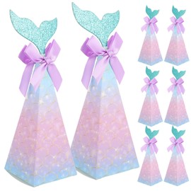 KALLORY 20pcs Boxes Mermaid Themed Candy Box Wedding Storage Case Packaging Container Party Favor Mermaid Goodie Boxes Party Popcorn Boxes Favors Tail Party Bag Paper Baby Boy Girl
