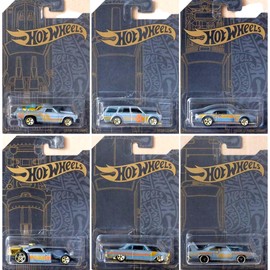 Hot Wheels 51st Anniversary Satin & Chrome Series Set of 6 Cars, Custom '71 El Camino, 71 Datsun 510 Wagon, '67 Pontiac Firebird, Aristo Rat, 63 Chevy II