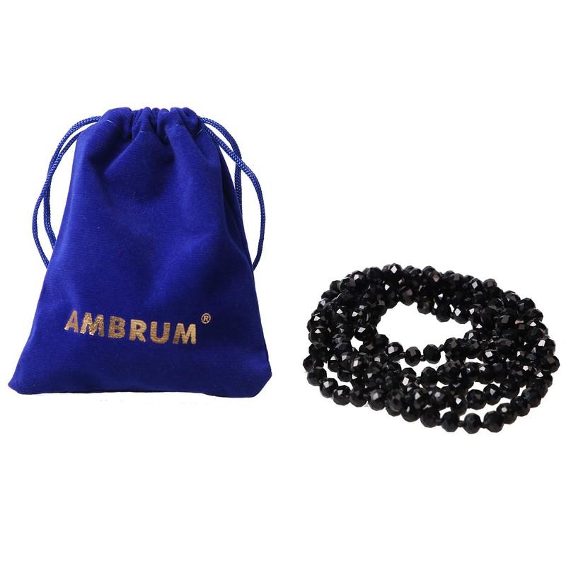 Ambrum Long Crystal Wrap Necklace Women Beaded Knotted Jewelry Champagne