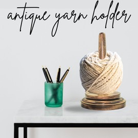 NAAZ Wood Arts® Wood Yarn Holder Anique + Crochet Hook, Wooden Yarn Holder, Wooden Yarn Rolling Holder with Twirling Mechanism (7" H x 4" W)