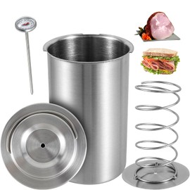Eummy Meat Press Cooker with Thermometer 304 Stainless Steel Ham Press Maker Multifunctional Round Homemade Deli Meat Cooker Machine for Pork Beef Fish Lamb Poultry Seafood