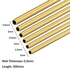 TA-VIGOR 6pcs Brass Tube,1mm 1.5mm 2mm 2.5mm 3mm 3.5mm OD x 0.2mm Wall Thickness 300mm Length Straight Brass Tubing Seamless Round Brass Tube for Crafts