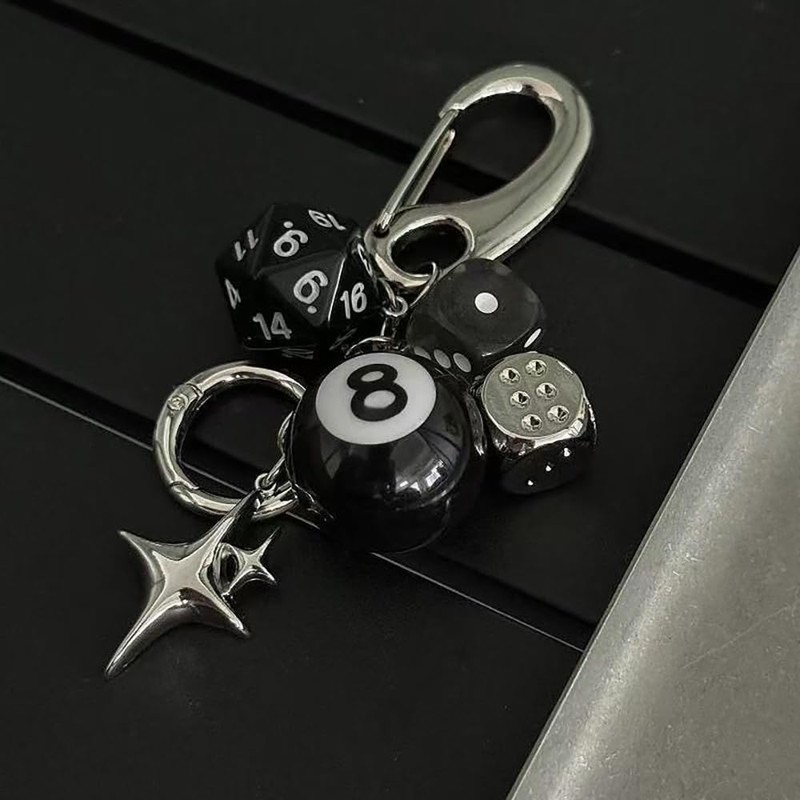 Dhdfisd 8 Ball Keychain Y2K Star Dice Billiards Keychin Lucky
