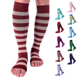 Doc Miller Open Toe Compression Socks for Women and Men 15-20mmHg, Shin Splints, Varicose Veins and Calf Injury Recovery, 1 Pair Chocolate and Salmon Color Large Toeless Compression Socks Women