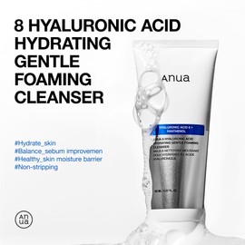 ANUA Hydrating Gentle Foaming Cleanser, Daily Face Wash for Double Cleansing, Hyaluronic Acid, Zinc, Panthenol, for Dry & Sensitive Skin, Sebum Balance Facial Cleanser, Korean Skincare, 5.07 fl. oz