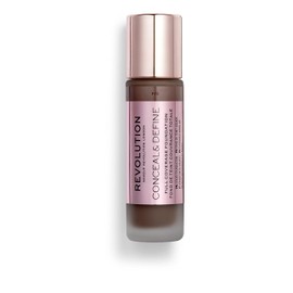 Makeup Revolution Conceal and Define Foundation, Full Coverage & Matte Finish, F18 for Dark Skin Tones, Vegan & Cruelty-Free, 0.7 Fl Oz