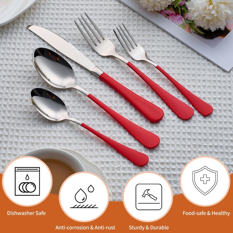 Lekoton 20 Piece Red 18/0 Flatware Utensil Set for 4,