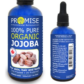 100ml (3.4oz) ORGANIC JOJOBA Oil 100% Pure Moisturizing Oil, skin, hair and body, Unrefined Hexane Free, Natural Cold Pressed + UV Protected, Carrier Oil Certified Organic, Made in Canada (100ml)