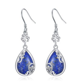 Filigree Lapis Lazuli Earrings 925 Sterling Silver Filigree Teardrop Earrings Dangle Boho Jewelry Gifts for Women