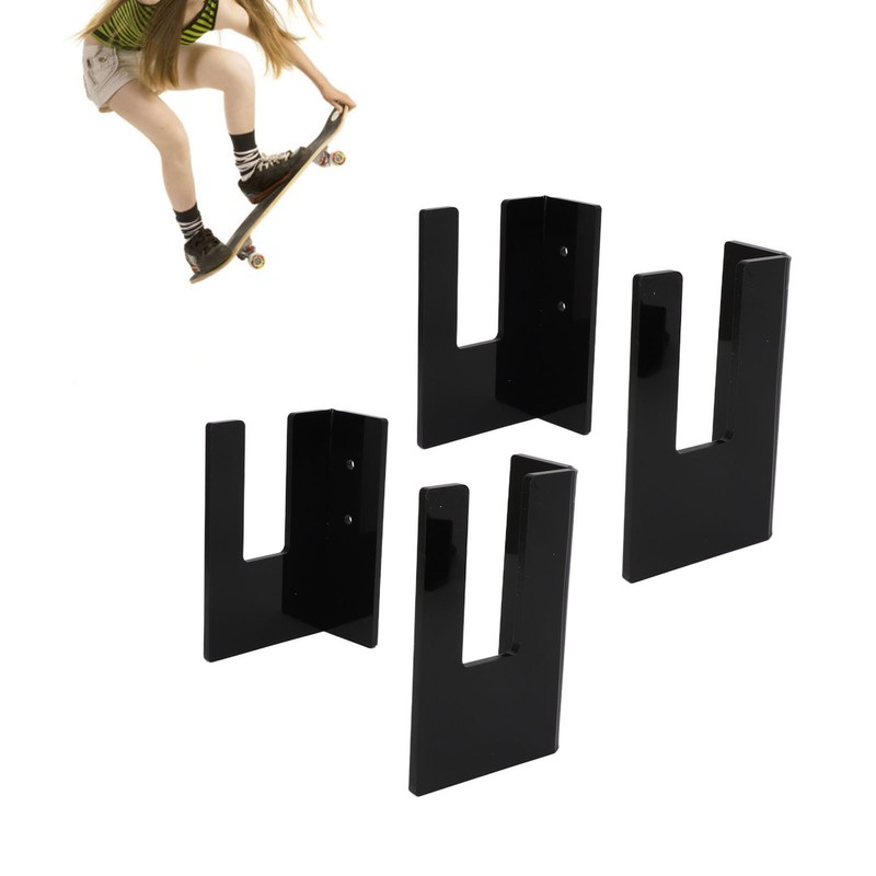 4Pcs Black Acrylic Skateboard Wall Mount Rack Skateboard Wall Hanger