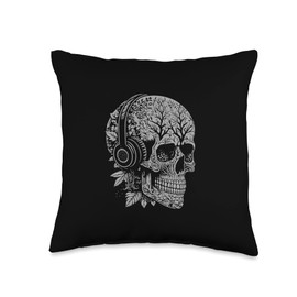The Black Goat Decorative Skull Artistic Occult and Skeleton Graphic Throw Pillow, 16x16, Multicolor