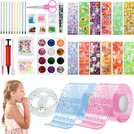 2 Rollen Glitzer Nano Tape Bubbles Set, Rosa und Blau DIY Bubble Tape Nano Klebeband Doppelseitig mit Pumpe, Pailletten, Glitzerpuder und Aufklebern, Blowing Bubble Tape Geschenk Bastelsets für Kinder