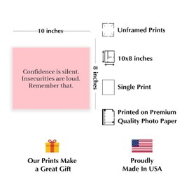 Confidence Is Silent - Inspirational Wall Decor, Motivational Wall Art, Typographic Pink Wall Print For Living Room, Bedroom Decor, Home Decor, Office Decor, or Any Room Decor, Unframed - 10 x 8