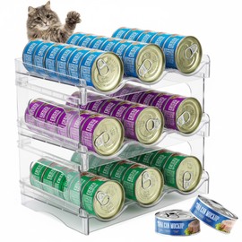 Mowhut Cat Food Can Organizer, Can Organizer for Pantry, 3-Tier Cat Food Storage Container, Acrylic, Holds 45 (3oz) Cans, Kitchen Organizers and Storage for Countertop, Clear