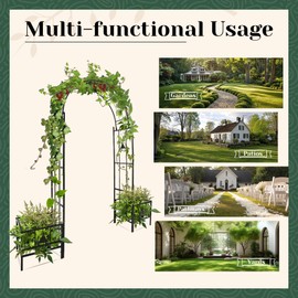 HECASA Climbing Plants Metal Arch with Plant Baskets for Gardens, Patios, Outdoor Pathways Roses Ivy Balloons Black