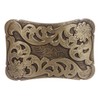 Western Solid Brass Engraved Rectangular Belt Buckle, Antique Brass