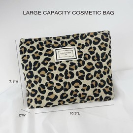 Makeup Bag for Women,Large Canvas Leopard Cosmetic Bags Travel Zipper Pouch Girls Washable Toiletry Bag Organizer,Brown