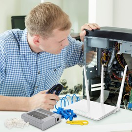 RJ45 Crimp Tool Kit Pass Thru Ethernet Crimper for Cat5e Cat6 Cat6a 8P8C Modular Connectors, All-in-One Cat6 Crimping Tool and Tester(9V Battery Not Included)