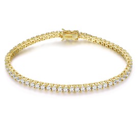 Gemsme 18K Gold Plated 3.0 Cubic Zirconia Classic Tennis Bracelet for Women and Men 7 Inch