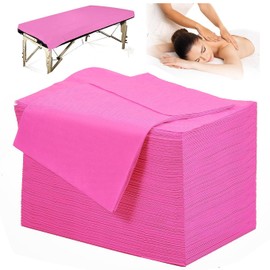 SHENKUAI 100 PCS Disposable Massage Table Sheets Spa Bed Covers 71"x31" -Non Woven Fabric Waterproof Protector for Waxing, Tattoo, Beauty Salon,Facial, Esthetician Table Bed (Pink)