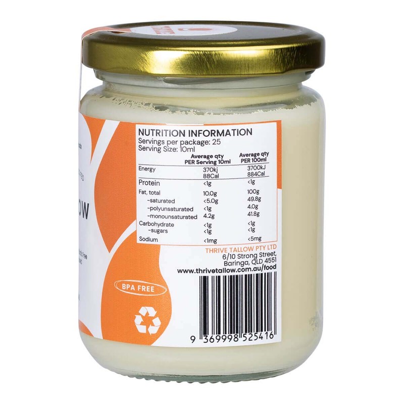 Thrive Tallow 100% Grass Fed Tallow - Beef, 250ml