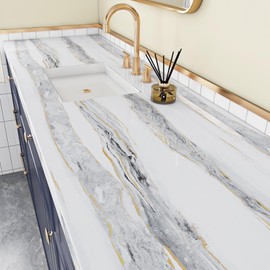 ReWallpaper White Grey Marble Contact Paper Waterproof Marble Countertop Peel and Stick Heat-Resistant Granite Contact Paper for Kitchen Counter Removable Vinyl Wrap for Cabinets Table 17.7in x 10ft