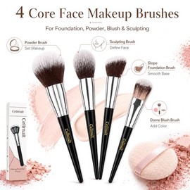 4PCS Face Makeup Brushes Set, Soft Synthetic Bristles for Foundation Powder Blush Sculpting, Essential Brush Kit for Daily Use, Black