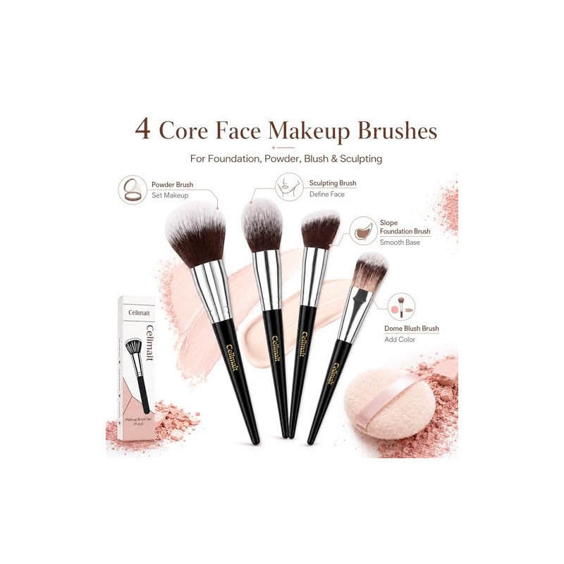 4PCS Face Makeup Brushes Set, Soft Synthetic Bristles for Foundation
