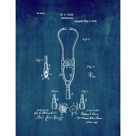 Doctor's Stethoscope Patent Print Midnight Blue (5" x 7") M10727