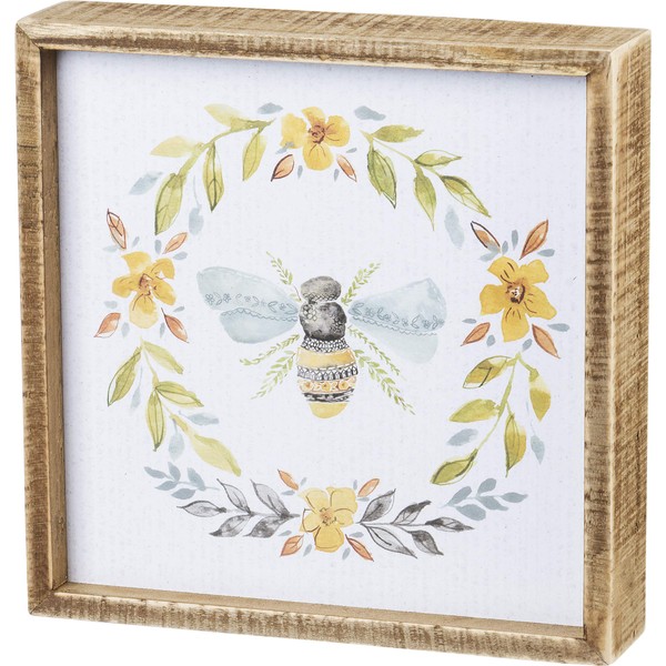 Primitives by Kathy 133236 Inset Box Sign, 8" Length x 8" Height x 1.75" Width, Bee