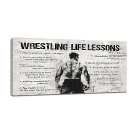 Wrestling Sports Wall Art for Living Room Large Size Wrestling Life Lessons Wall Decor Wrestling Sign Retro Canvas Prints Inspirational Pictures Painting Artwork Home Decoration Bedroom 60"X30"
