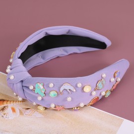 Gmmidea Ocean Knotted headband for Women Girls Starfish Seashell Jellyfish Fish Dolphin Decor Headband Pearl Rhinestone Jeweled Hairband Summer Beach Hair Accessories Holiday Gifts