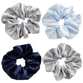 Scrunchies Hair Scrunchies Pack of 4 Large Hair Bobbles Stylish Plain Fabric Hair Scrunchie Elastic Soft Scrunchie for Women and Girls Fashion Satin Braid Elastics - 4316