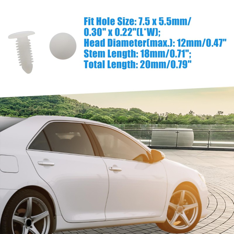 A ABSOPRO Rivets Push Type Clips 7.5 x 5.5mm White