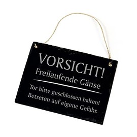 Slate Sign "Vorsicht!" Freilaufende Geese - Slate Warning Sign 22 x 16 cm