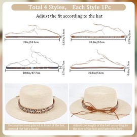 craspire 4 Style Cowboy Hat Band Handmade Faux Leather Turquoise Braided Crystal Rhinestone Ethnic Western Adjustable Replacement Hat Belt For Fedora Panama Cowboy Straw Hat Accessories