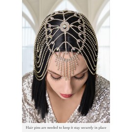BABEYOND Vintage Style Roaring 20s Crystal Rhinestone Flapper Cap Headpiece Head Jewelry Chains
