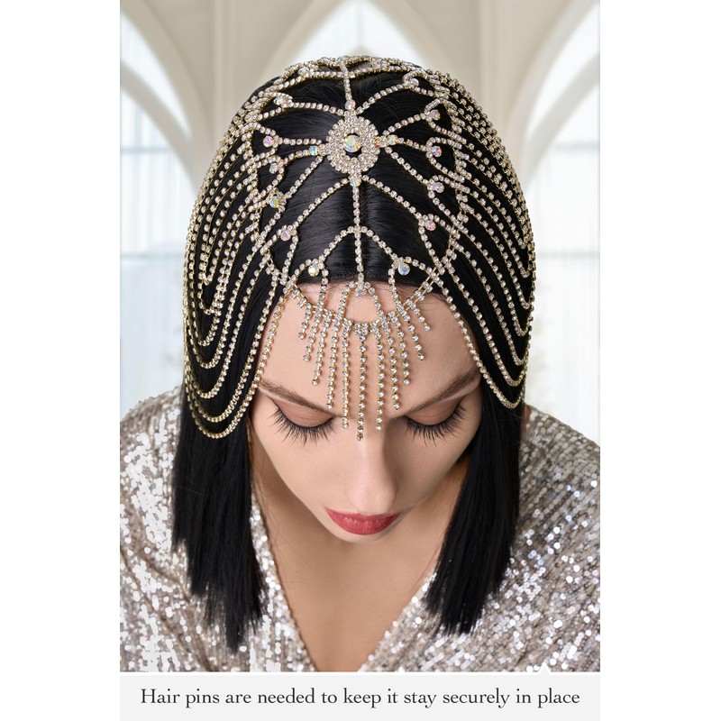 BABEYOND Vintage Style Roaring 20s Crystal Rhinestone Flapper Cap Headpiece