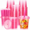 48 Set Clear Pink Bucket Cups with Lids and Straws,