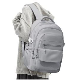 Lightweight Waterproof College Backpack for Women Men Large Capacity School Bag with Luggage Straps Durable High School Bookbag for Students, Girls Boys Casual Daypacks with Lots of Pockets(Grey)