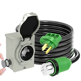 RVINGPRO 50 Amp Generator Cord 25FT and Pre-Drilled Power Inlet Box Waterproof Combo Kit, NEMA 14-50P to SS2-50R Generator Extension Cord with NEMA SS2-50P Generator Inlet, ETL Listed